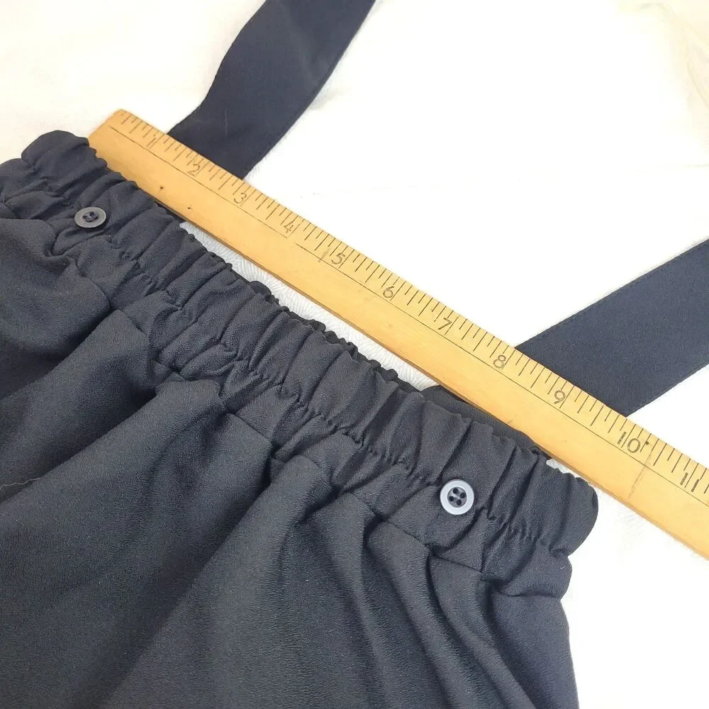 Black elastic flared skirt girls size 4 removable suspenders embroidered cats XS